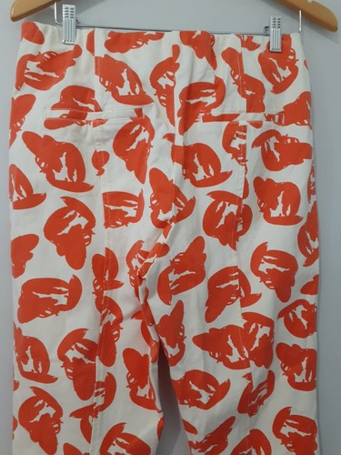 Women’s Lobster Print Pants Size 12 Orange On White Crop Capri Festival Coastal - Picture 5 of 7