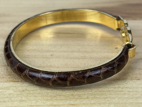 Casini and Gori CG Logo Gold Plated Burgundy Snake Print Leather Bangle Italy - Picture 5 of 7