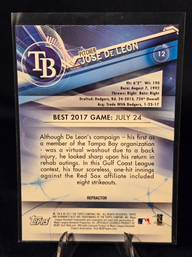 2017 BOWMAN’S BEST JOSE DE LEON REFRACTOR #12 MINT!! - Picture 2 of 2