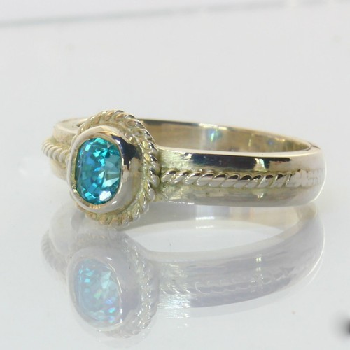 Cambodian Windex Blue Zircon Oval Gem Sterling Ring size 8.5 Unisex Design 170 - Picture 1 of 4