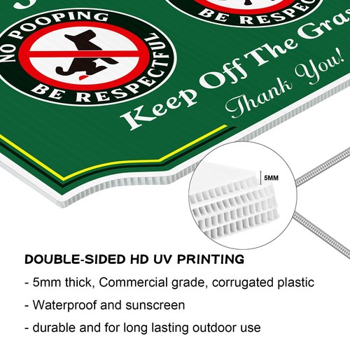 No Peeing/Pooping Be Respectful Dog Sign, Keep Off The Grass Yard Sign with M... - Picture 5 of 6