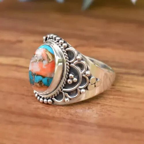 Natural Oyster Turquoise Gemstone 925 Silver Designer Woman Ring All Size R228 - Picture 3 of 4