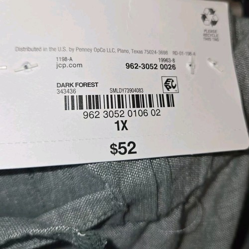 Liz Claiborne Wide Leg Linen Blend Pants 1X Dark Forest Zip/Drawstring MSP$52 - Picture 9 of 10