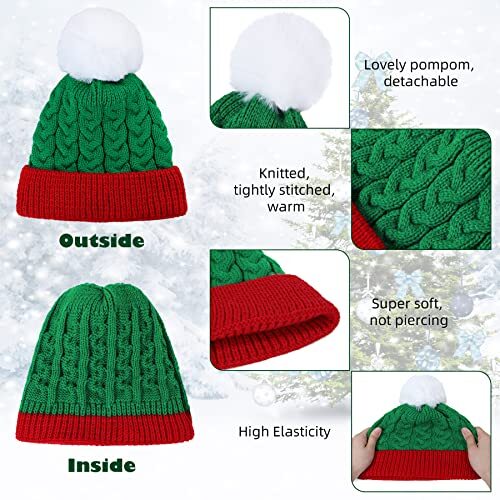 Cappelli neonato lavorati a maglia morbidi neonato bambini cappello invernale pompelmo 3-8 anni verde e bianco - Foto 2 di 7