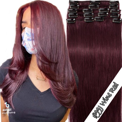 CLEARANCE Clip In 100% Real Remy Human Hair Extensions Full Head Highlight White - Imagen 34 de 36