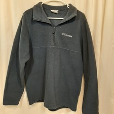 Columbia Men's Size Large Navy Blue 1/4 Zip Spell Out Logo Pullover Fleece