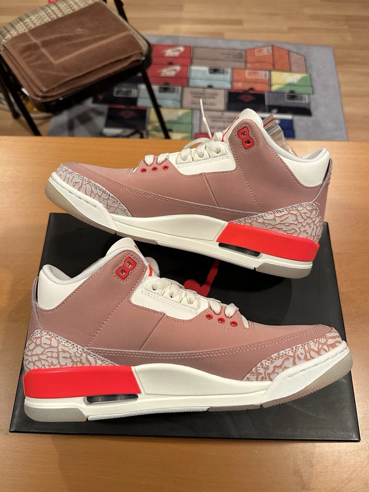 Talla 9.5W - Zapatilla deportiva para mujer Air Jordan 3 retro rosa óxido vela carmesí CK9246-600 Foto 2 de 4