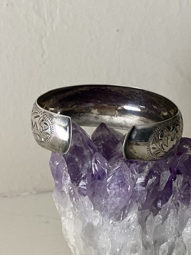 Vintage 925 Sterlingsilber geätzte Manschette Armband Western Cowboy Südwesten - Bild 5 von 13