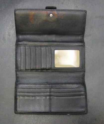 Coach Signature Black Beige Purse 12 Card Slots Coin Pouch Zipper Authentic - Afbeelding 3 van 11