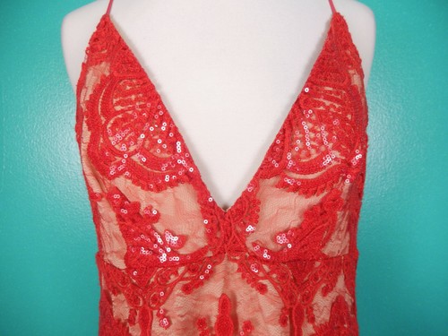Mini Vestido Free People Night Shimmers Rojo Lentejuelas Encaje Fiesta Nuevo con Etiquetas 6/8 - Imagen 6 de 8