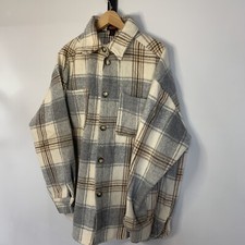 Womens Check Shirt Misspap Oversized Checkered Jacket Brushed Wool Blend (uk 12)