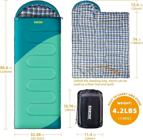 Kanyak Camping Sleeping Bag, 32℉ Sleeping Bags for Adults  Cold Weather PREMIUM! - Picture 1 of 8
