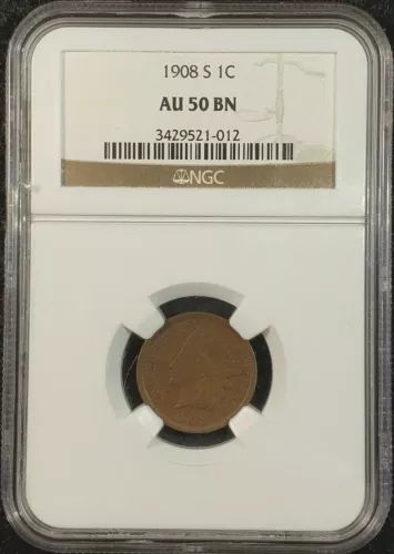 1908-S Indian Head Cent NGC AU50 BN 3429521-012 Exquisite Coin Rare