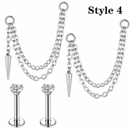 4Pcs/Lot Stainless Steel Stud Earrings Connector Chains CZ Helix Conch Piercing - Picture 7 of 25