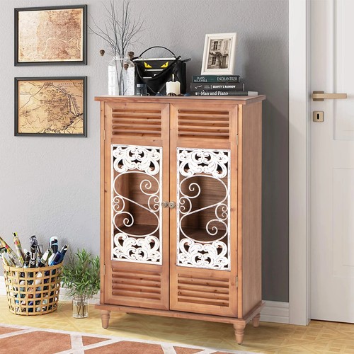 Tall Accent Cabinet Vintage Decorative Storage Cabinet Rustic Sideboard Cabinet - Picture 10 of 11