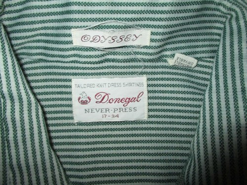 CAMISA ODISEA DONEGAL POLIÉSTER POLI-TEJIDO AÑOS 70 DE COLECCIÓN Verde Blanco Rayas 17-34 - Imagen 4 de 4