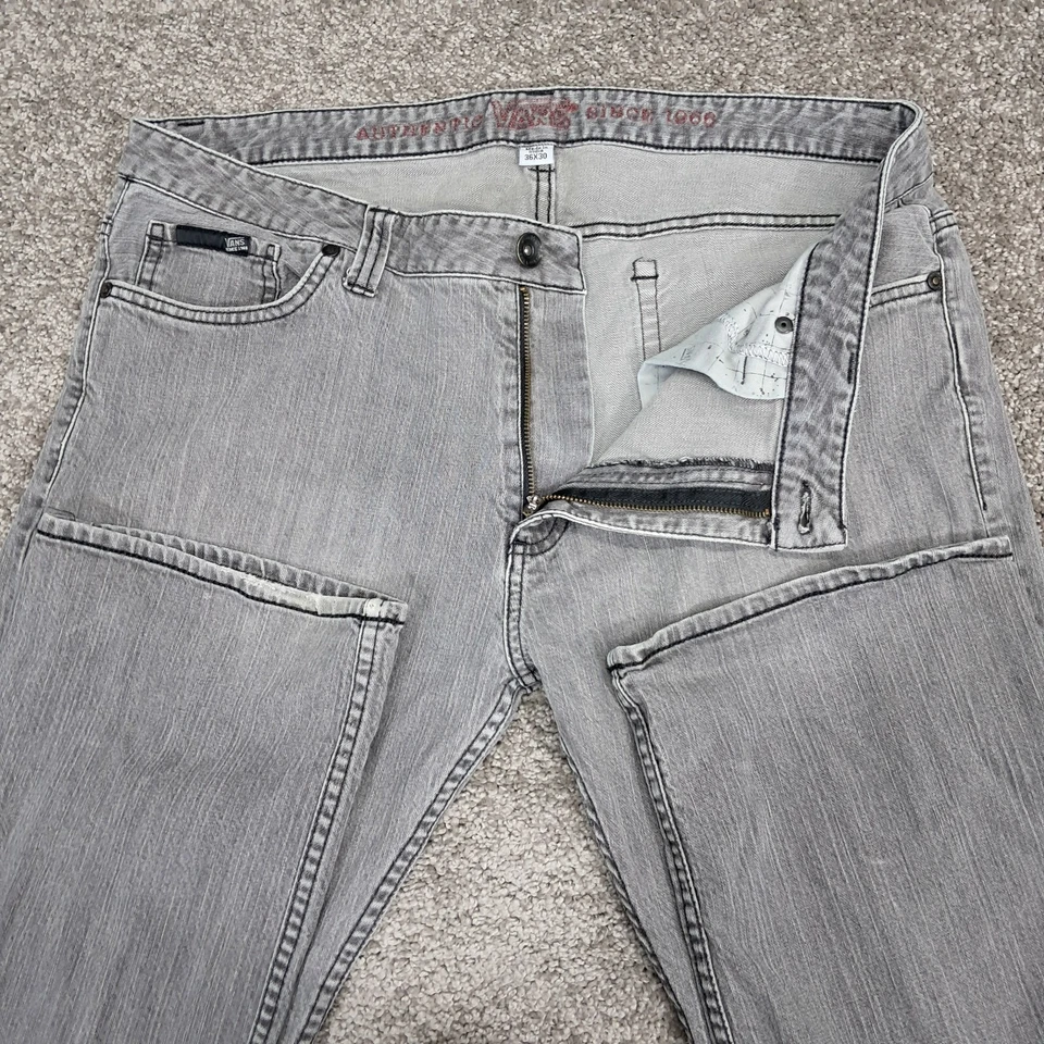 Pantalones de mezclilla para hombre Vans pierna recta lavado claro desteñido negro 36x30 Foto 2 de 4