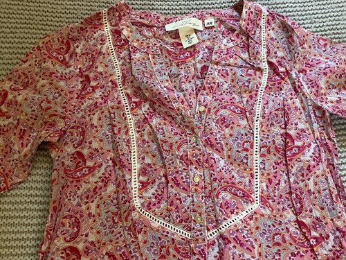 Ladies H&M Long Length Cotton Pink Paisley Long Tunic/Short Dress Size 10 - Picture 3 of 5