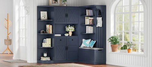 Multifunctional left-right combination hall cabinet with storage and 4 hooks - Picture 20 of 24