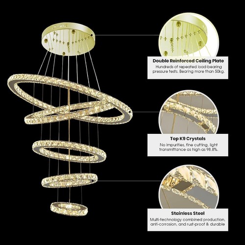 Siljoy LED Large Chandelier Modern 5 Ring Pendant, Dimmable LED 3 Color Changing - Bild 3 von 10