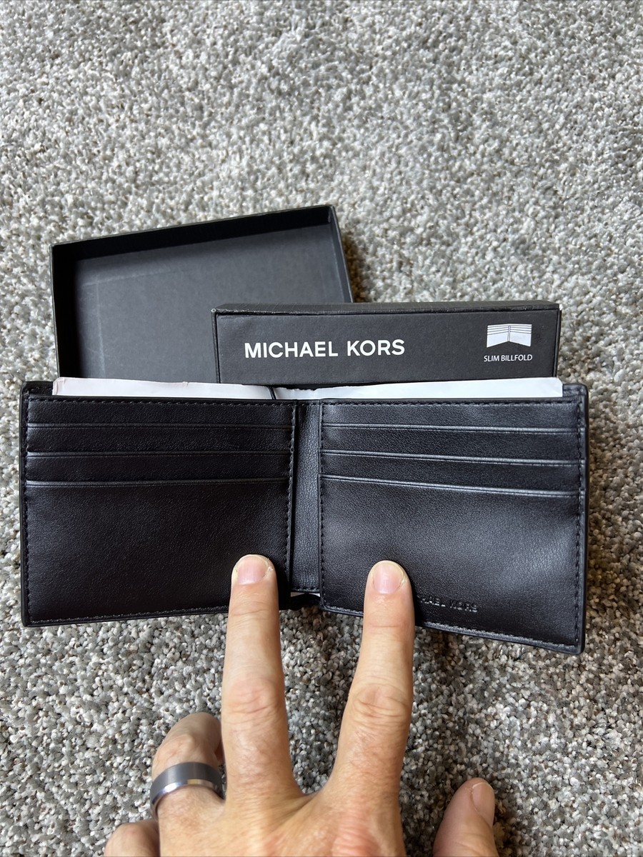 MSRP 98.00 Michael Kors Men s Brown Java Saffiano Leather Bifold Slim Wallet
