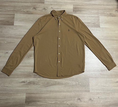Men Brown Color Polo Ralph Lauren Long Sleeve Shirt Medium Size