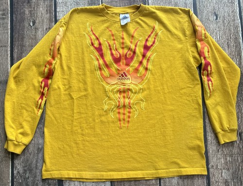 VINTAGE ADIDAS Y2K SAO PAULO FC SOCCER T-SHIRT YELLOW MENS 2XL XXL FLAMES