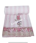 Indian Handmade Block Print Kantha Quilt Bedspread Throw Cotton Blanket Bedding