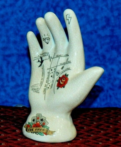 PALMISTERÍA GITANA ADIVINACIÓN MANO DE PORCELANA PSÍQUICA con marcas de tatuaje 7,5" H - Imagen 2 de 4