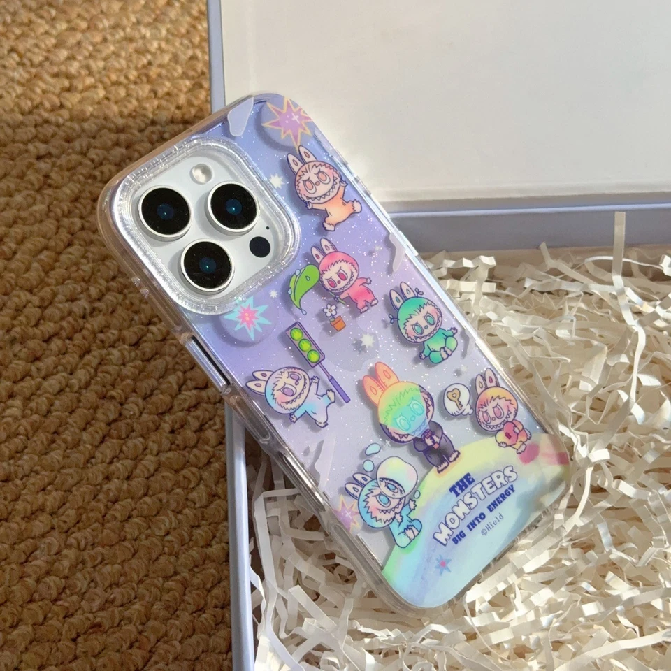 可爱 Labubu 怪物闪光外壳 保护套 适合 iPhone 16 Pro Max 15 14 13 Pro — 第 2/4 张图片