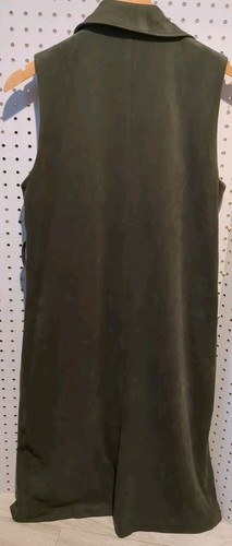 Who What Wear Trench Vest Coat Medium Faux Suede Green Sleeveless - Picture 2 of 4