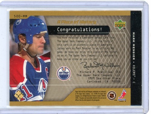 MARK MESSIER 2000 UD VINTAGE "500 GOAL CLUB" WHITE Game-Used JERSEY CARD - Bild 2 von 2