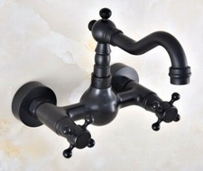 Oil Rubbed Bronze Wall Mounted Swivel Kitchen Sink Faucet Double Cross Handle
