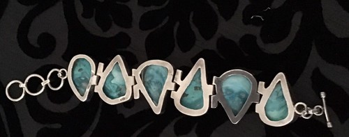 Abalone Shell Sterling Silver 925 Turquoise Blue Chunky Designer Bracelet - Picture 7 of 11