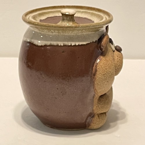 artisan crafted brown drip pottery honey bear Shaped pot with wand Honey Dipper - Picture 5 of 11