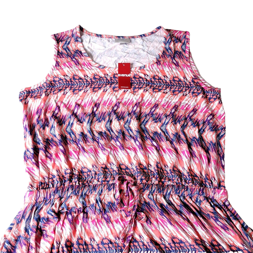 Avenue Womens Dress 14 Orange Pink Sleeveless Elastic Waist Asymmetric Hem - Picture 5 of 12