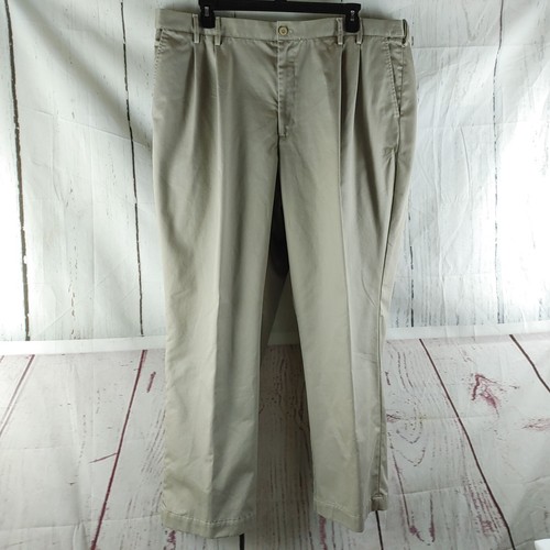 Izod American Chino Adjustable Waist Tan Cotton Pants 46x32 Pleated - Picture 2 of 13