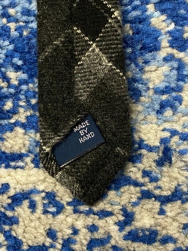 Polo Ralph Lauren Gray Black Off-White Bias Plaid 100% Cashmere Necktie USA - Picture 6 of 8