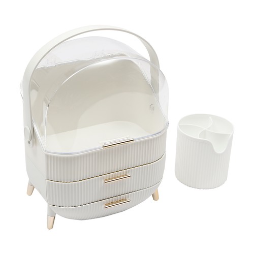 Portable Make Up Organiser Cosmetic Box Makeup Storage Box w/Lid Dustproof White - Bild 8 von 20