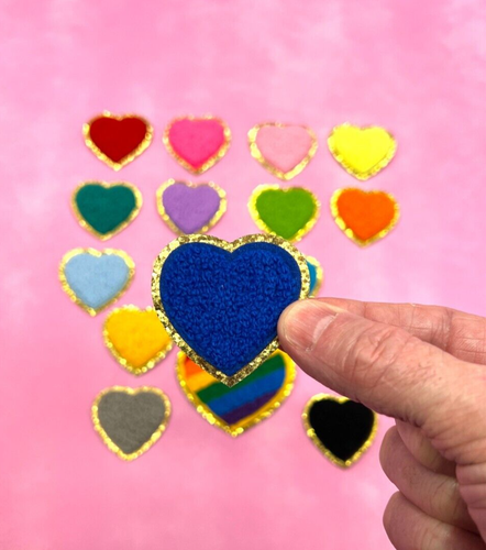 Chenille 5cm Heart Patches Iron On Patches Multicoloured Heart Patches - Picture 5 of 7