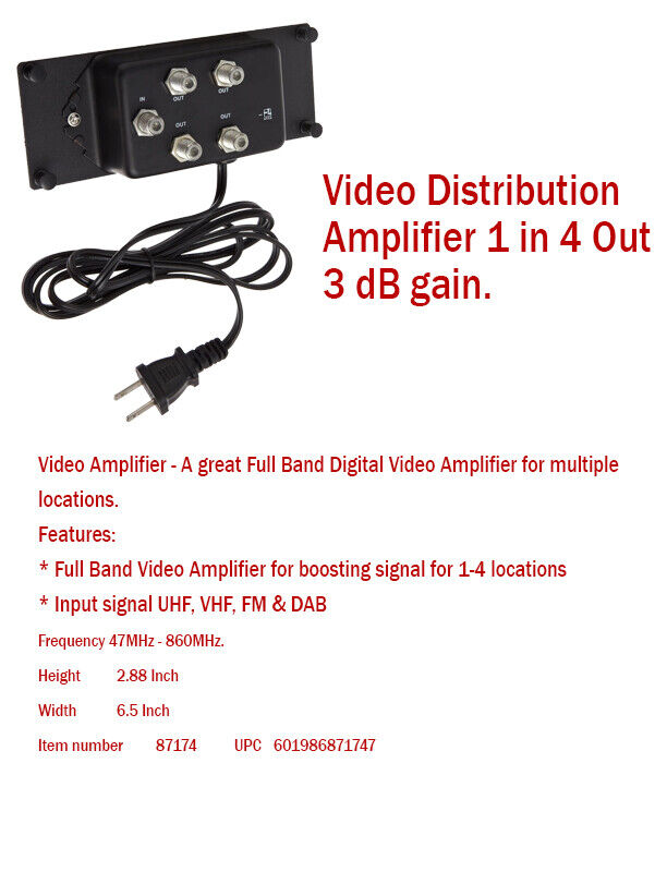 10 dB, 24 dB, 25 dB or 36 dB Distribution Amplifier UHF/VHF 10 dB, 24 dB, 25 dB or 36 dB Distribution Amplifier UHF/VHF