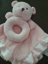 Carters Pink Ruffle Satin Security Blanket Teddy Bear Rattle Set Baby Toy Lovey