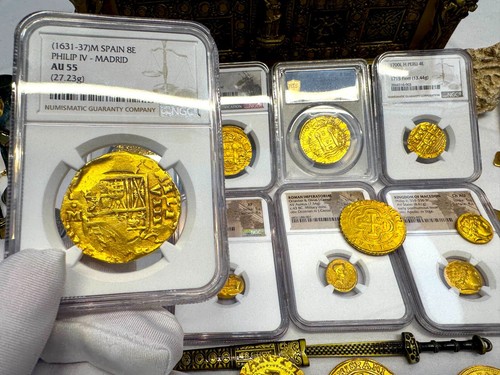 SPAIN MADRID *RARE* 1631-37 "BRUTE" 8 ESCUDOS NGC 55 PIRATE GOLD COINS TREASURE - Picture 22 of 24