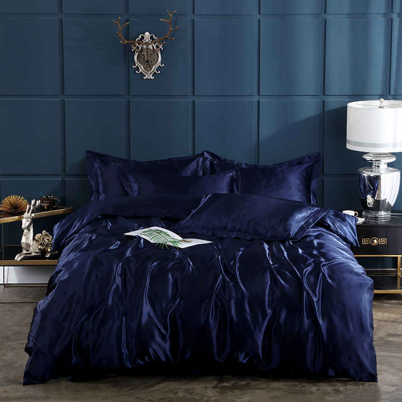 100% Satin Silk Bedding Set Luxury Decor Home Solid Color Bedspread Sheet Niedrogi zwykły sklep