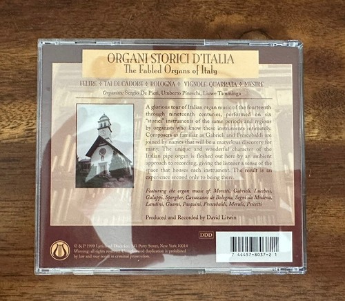 Organi Storici D'italia (The Fabled Organs Of Italy) - David Litwin (CD, 1999) - Picture 2 of 2