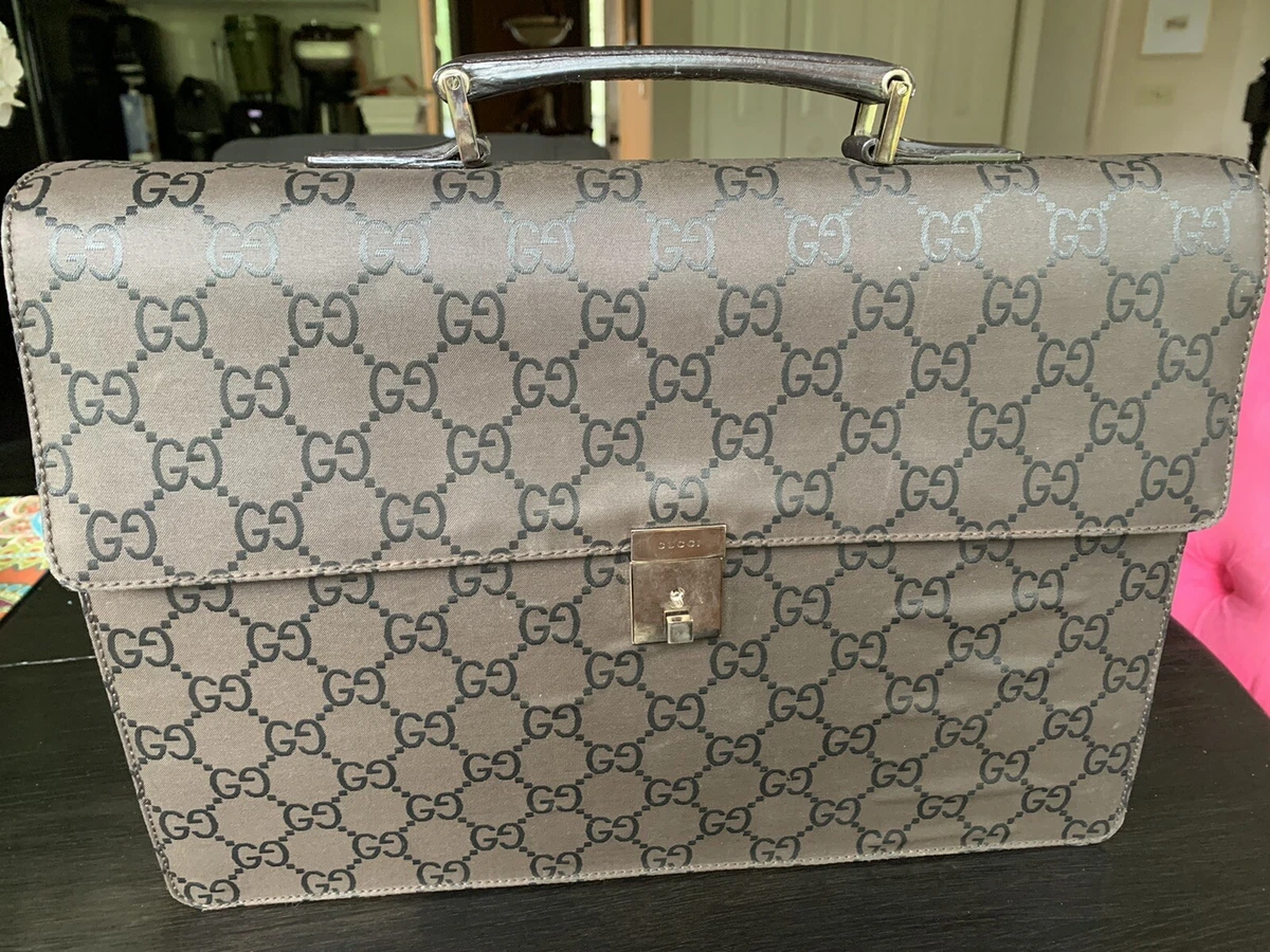Genuine Gucci Vintage Briefcase - GG Brown Canvas with Leather