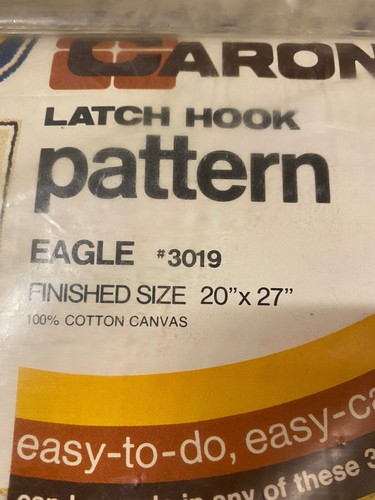 New Vintage CARON Latch Hook Pattern EAGLE #3019 20" x 27" Cotton Canvas - Picture 4 of 8