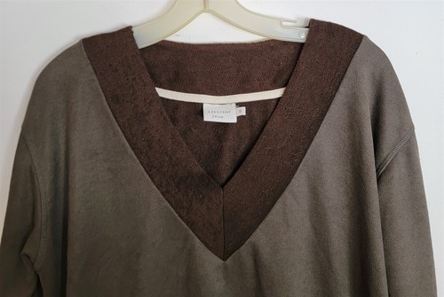 Lässiges Shirt Bluse Damen XS Crescent Drive Wildlederimitat V-Ausschnitt grün/braun - Bild 2 von 5