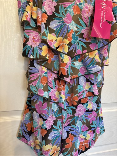 Fit 4 U One Piece Layered Swimsuit Tropical Print Size 8 - Picture 2 of 13