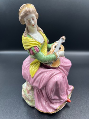 Antique Porcelain Figurine Maiden Playing a Guitar Possibly Samson & Cie Paris - Picture 3 of 13